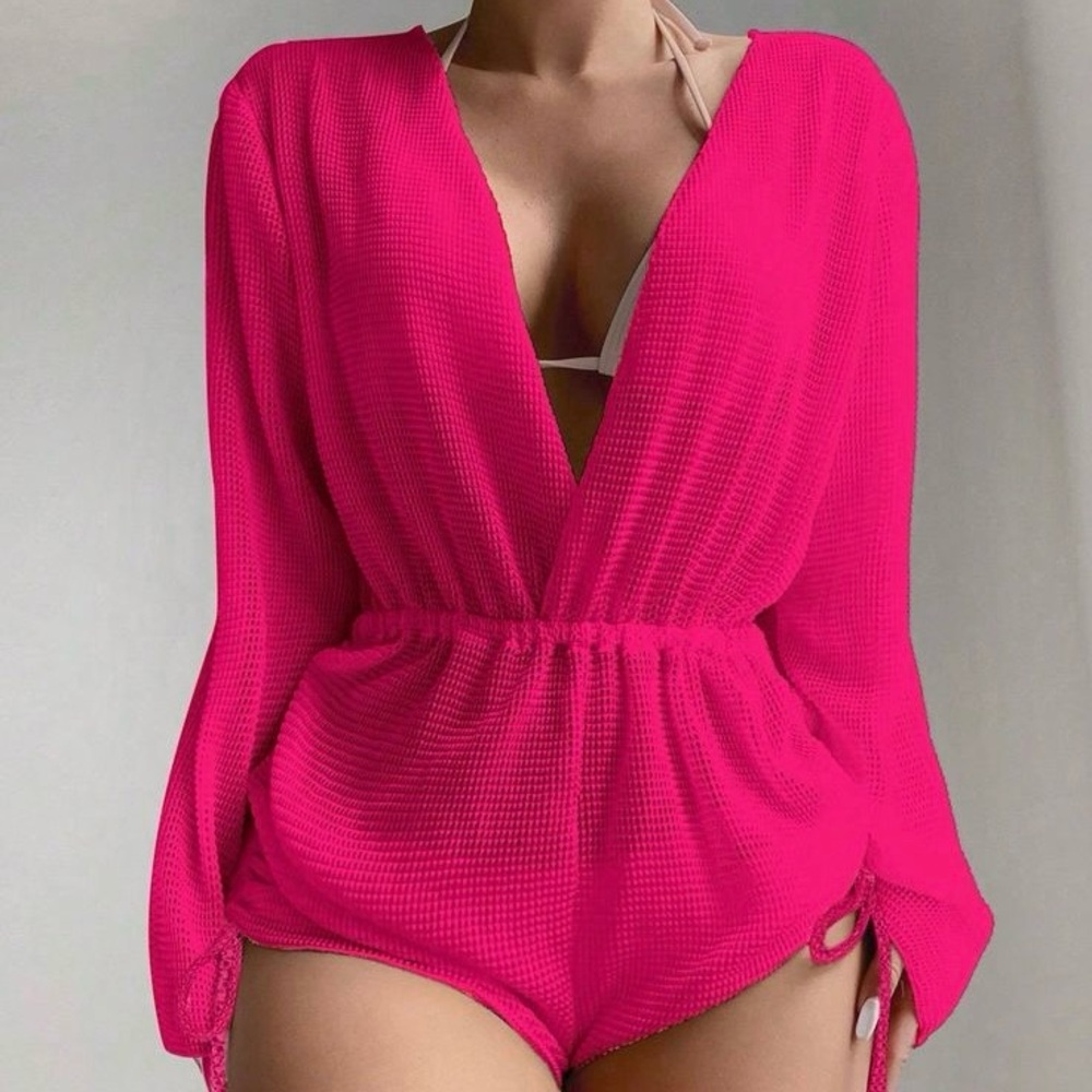 NEW! Hot Pink Mesh Romper Swim Coverup Women’s XL